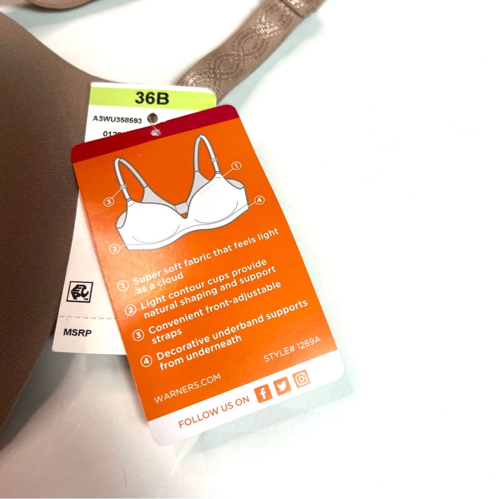 NWT Warners® Cloud 9® Super Soft Wireless Lightly Lined Comfort Bra Size 36B - Picture 7 of 12